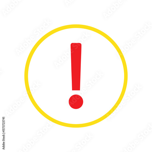 Red round glossy 3D web icon with an exclamation mark, a symbol of warning and attention simple flat black bold silhouette of exclamation vector icon illustration on white background minimalist
