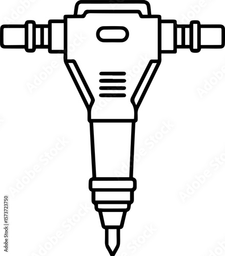 Hydraulic breaker machine black outline vector and illustration, coloring book page
