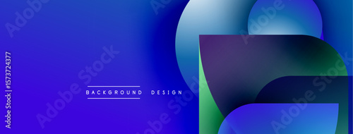 Abstract blue design features overlapping shapes. Gradient colors create dynamic visual effect. Text reads background design. Modern aesthetic.