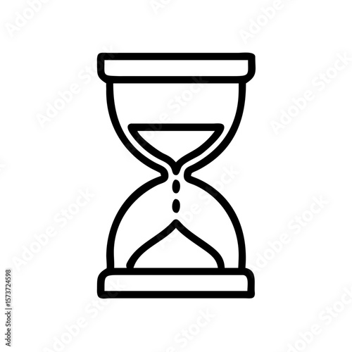 Simple Black and White Line Art Hourglass Icon Illustration