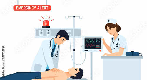 Emergency Room Scene Doctor and Nurse Attending to Patient.