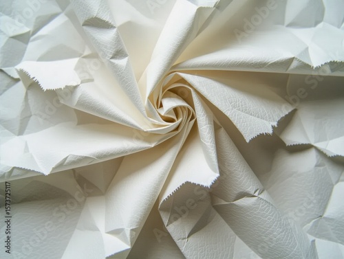 Folded Textured Paper Spiral – Abstract Origami Swirl Pattern Background.