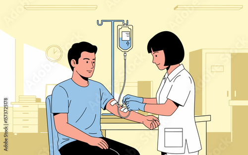 Patient Receiving IV Infusion in a Calm Hospital Setting.