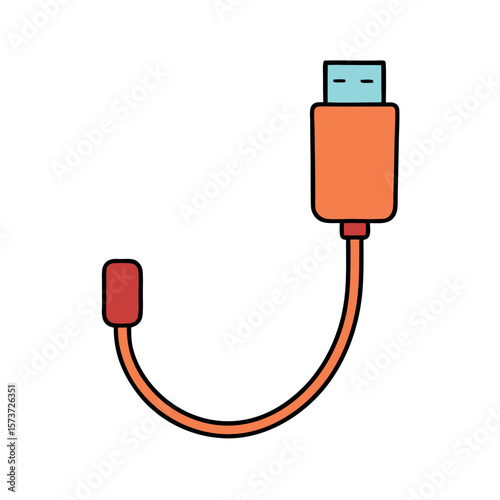 Charging cable for tech and electronics themed coloring book Line Art Vector Illustration
