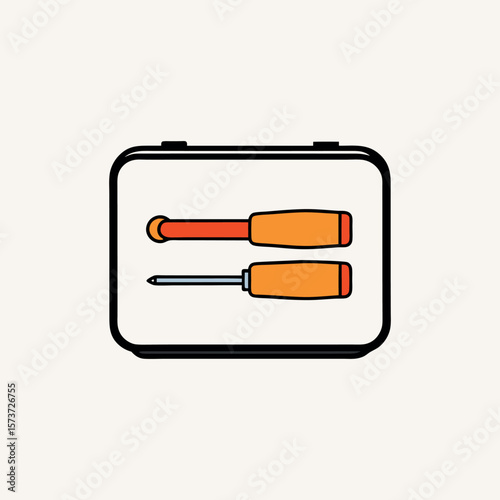 Screwdriver set in case for mechanic tool coloring book art Line Art Vector Illustration