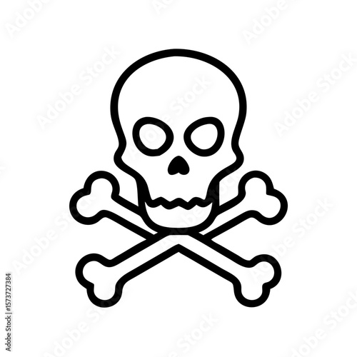 Skull and Crossbones Icon – Danger and Poison Symbol Line Art Vector