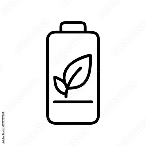 Eco Battery Icon with Leaf – Sustainable Energy Line Art Vector