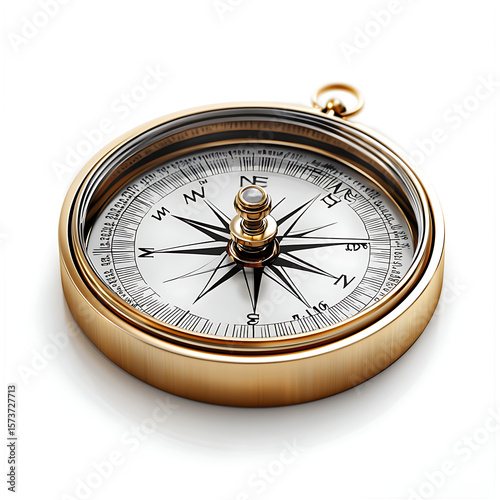 Golden Compass with Detailed Design and North-Marking Needle