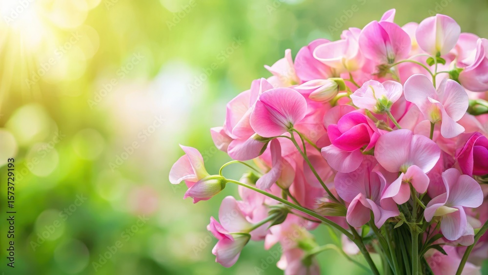 Obraz premium Delicate pink sweet pea flowers in a lush garden bouquet