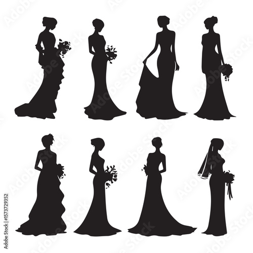 bridal silhouette set, Black & White silhouette set