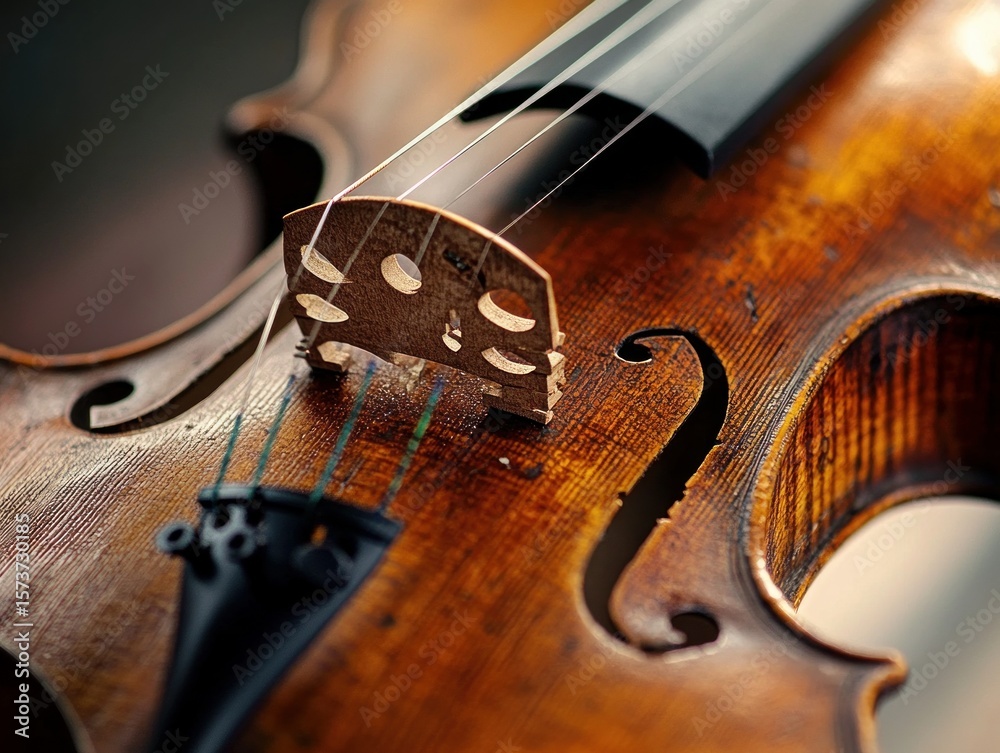 Close-up of an old violin with a broken string Close-up of an old violin with a broken string