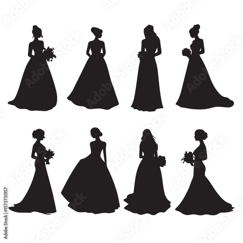 bride silhouette set, Black & White silhouette set