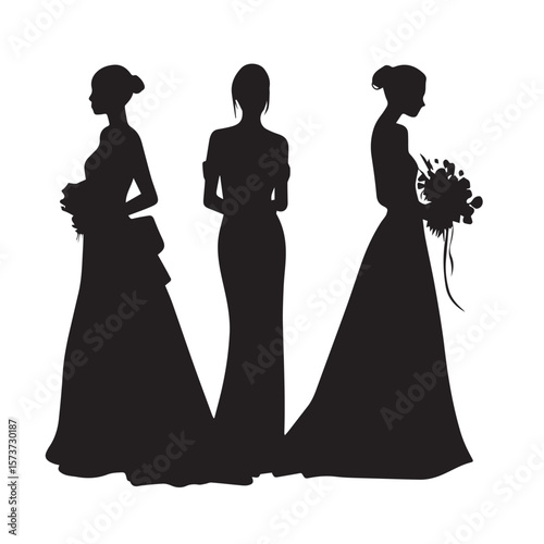 bride silhouette set, Black & White silhouette set