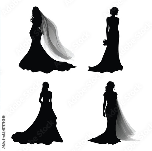 bride silhouette set, Black & White silhouette set
