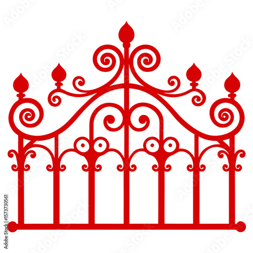 red ornamental cast iron fence with detailed vintage design antique decorative ironwork for garden & architecture