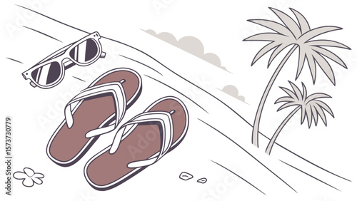 Beach vacation essentials sunglasses flip flops and palm trees for summer getaway relaxation 100