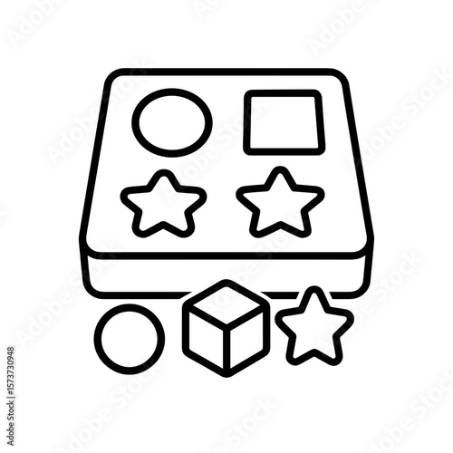 Shape sorter toy icon — symbol of logic and learning for kids, outline style
