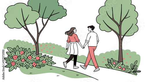 Romantic couple walking in park illustration vector art design for love and relationship concept  vector