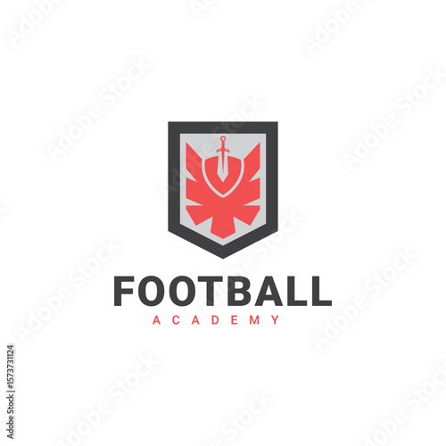 Free Download Football school academy, logo design with shield, animal, sword, trophy, field Vector template - GFXLoad