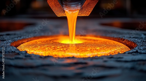Molten metal pouring, factory, industrial, glowing