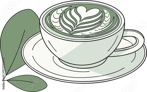 Elegant Matcha Green Tea Cup Design Featuring Traditional Japanese Tea. Artistic Matcha Green Tea Cup Design Highlighting Healthy Beverage Culture. Modern Matcha Green Tea Cup Design with Minimalist