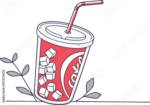 Soft Drink with Straw Design Featuring Refreshing Beverage Concepts. Modern Soft Drink with Straw Design Highlighting Fast Food and Summer Themes. Artistic Soft Drink with Straw Design Showcasing Cold