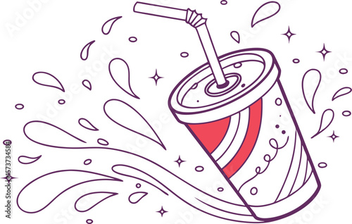 Soft Drink with Straw Design Featuring Refreshing Beverage Concepts. Modern Soft Drink with Straw Design Highlighting Fast Food and Summer Themes. Artistic Soft Drink with Straw Design Showcasing Cold