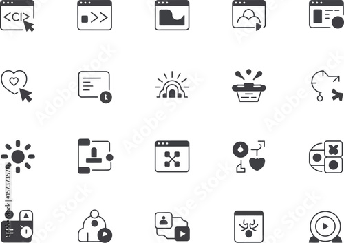 Collection of various web and application icons in a grid arrangement