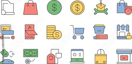 Flat design style icons representing online shopping and e commerce concept