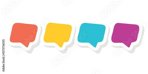 A vibrant collection of sticker style speech bubbles featuring a range of colors like red green blue yellow cyan and magenta ideal for adding playful