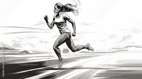 Young female transporter running on the track