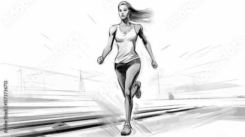 Young female transporter running on the track