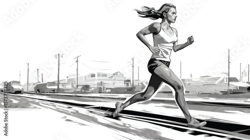 Young female transporter running on the track