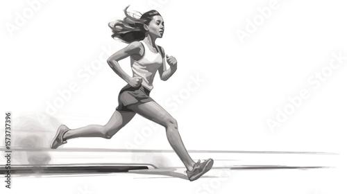 Young female transporter running on the track