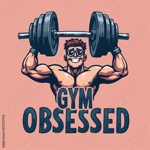 This “Gym Obsessed” design features a bold typography slogan paired with an illustration of a cool, confident dude lifting a massive weight bar overhead. Perfect for t-shirts, gym tanks, and hoodies.
