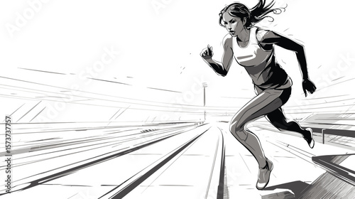 Young female transporter running on the track