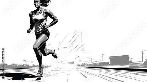 Young female transporter running on the track