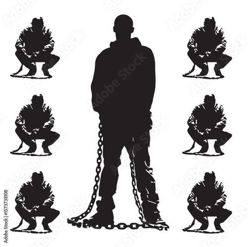 broken chains silhouette set, Black & White silhouette set