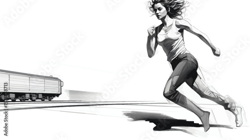 Young female transporter running on the track