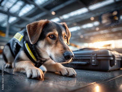 Dog at airport with luggage