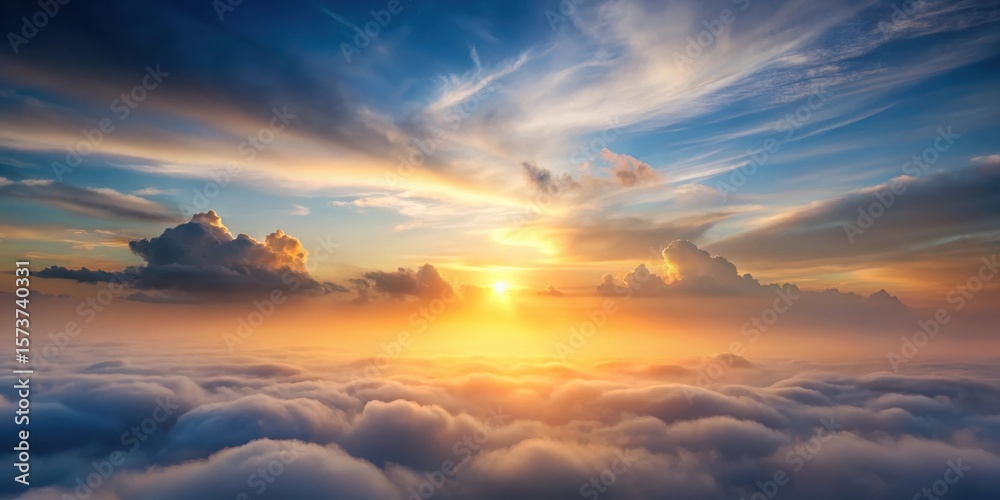 Fototapeta premium Softly glowing misty sky at sunset with grey gradient background, clouds, atmosphere, clouds, atmosphere