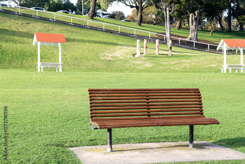 empty bench in the park at eastern beach Geelong