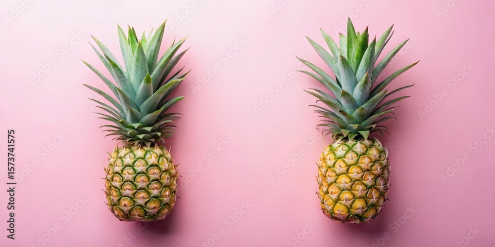 Fresh pineapple halves arranged artfully on a soft pastel pink background with subtle texture and gentle gradient Fresh pineapple halves arranged artfully on a soft pastel pink background with subtle texture and gentle gradient