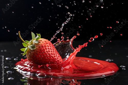 strawberry red splash liquid motion dark background