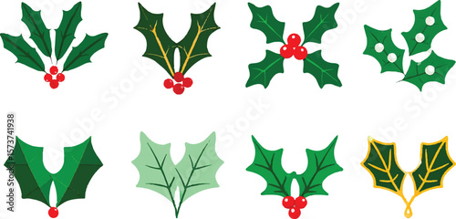 Christmas holly berry decoration leaf xmas holiday plant, berries, nature, green, winter, vector 2025