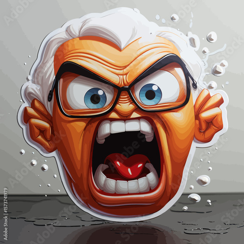 3D sticker emojy angry, white background