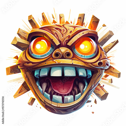 3D sticker emojy angry, white background