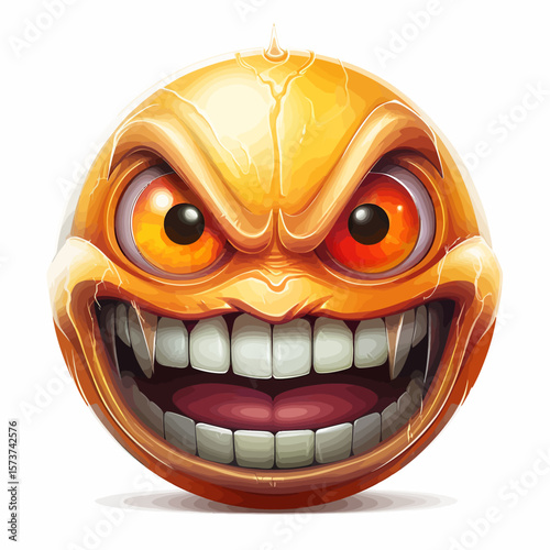 3D sticker emojy angry, white background