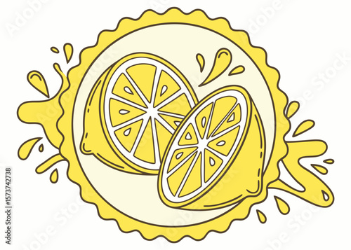 Fresh yellow lemon slices with splashing juice in a decorative circle