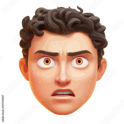 3D sticker emojy angry, white background